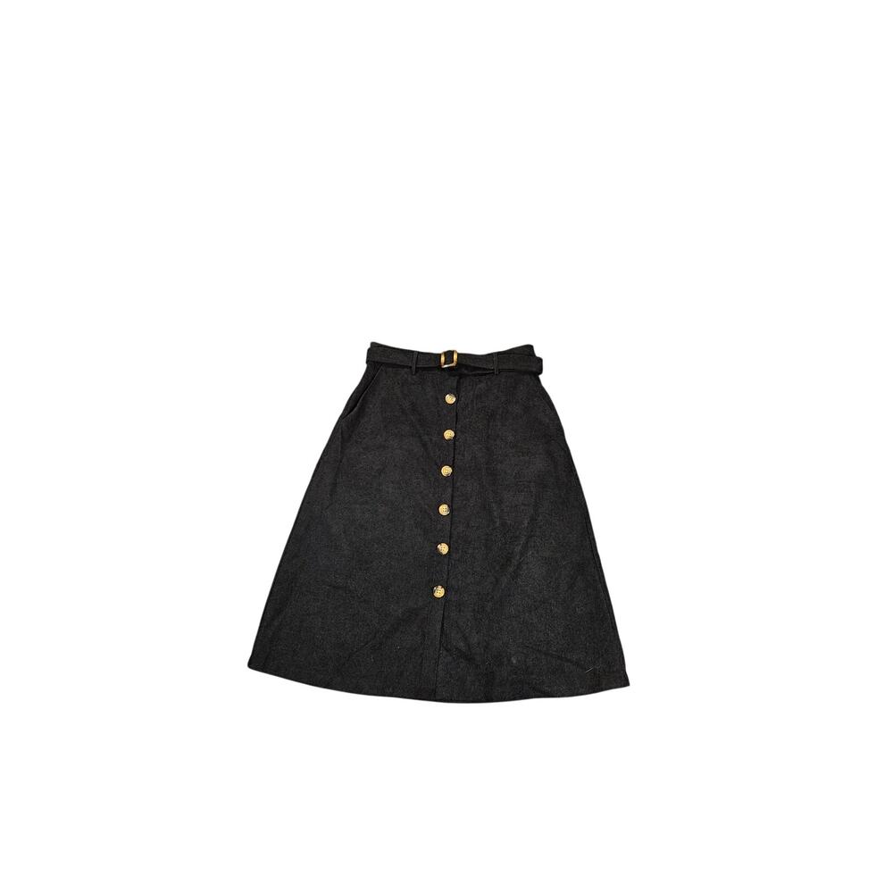 Allegra K Women's A line Button Front Belted Midi Skirt Black